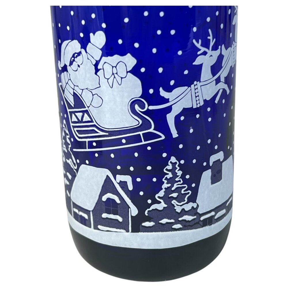 Vintage Cobalt Blue Christmas Glass Santa Claus Sleigh & Reindeer 5 3/4” Tall - Picture 2 of 7
